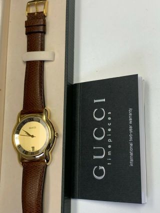Gucci Vintage 5100m Wrist Watch For Men - Brown Band& Gold Face - Box & Papers