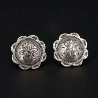 Vtg Sterling Silver - Western Rodeo Saddle Concho Post Stud Earrings - 5g