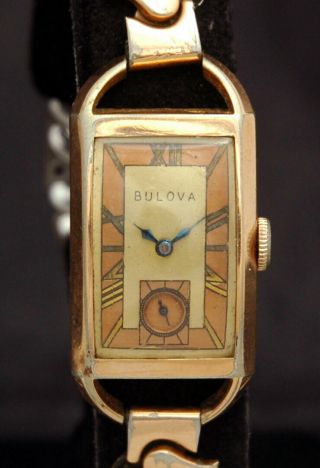 1940s Bulova President Fancy Rose Gold Watch Copper 14k Gf Rare 21j 7ap Runs Vtg