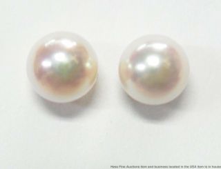 Fine Quality 7.  5mm Cultured Akoya Pearl Studs 14k Gold Post Vintage Earrings