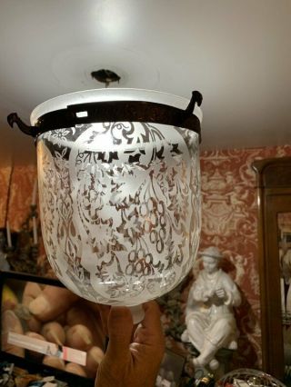 Vintage Hall Lantern Clear Pr Antique Brass Bell Jar Ceiling Fixture Chandelier