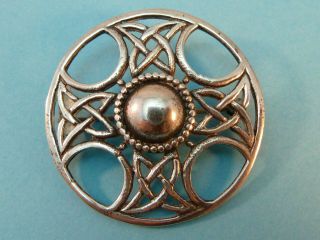 John Hart Iona Pin Brooch Sterling Silver Scottish Celtic Knot Cross Shield Vtg