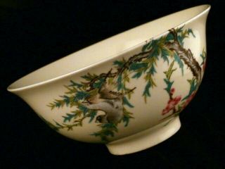 Lovely Chinese Qing Dy Qianlong Famille Rose Porcelain Bird/tree/poem Bowl F15