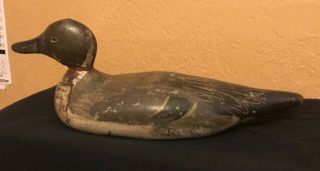 Antique Wooden Decoy Duck Hand Carved Hunting Folk Art Collectible Display Male
