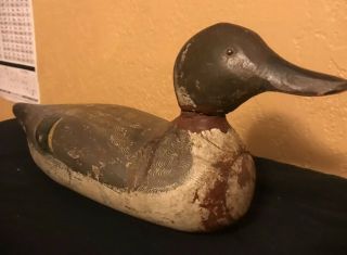 Antique Wooden Decoy Duck Hand Carved Hunting Folk Art Collectible Display Male 5
