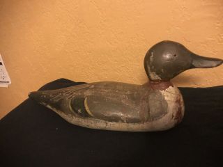 Antique Wooden Decoy Duck Hand Carved Hunting Folk Art Collectible Display Male 8
