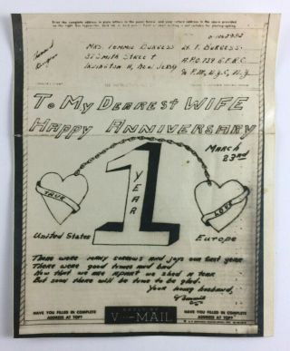Ww2 Illustrated V - Mail Letter Happy Anniversary