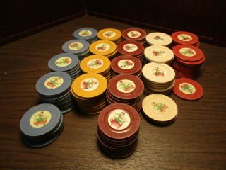 Vintage Clay Poker Chips - Calypso Dancer Red - White - Blue - Yellow - Burgundy