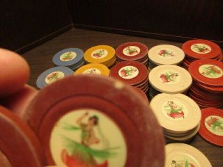 VINTAGE CLAY POKER CHIPS - Calypso Dancer Red - White - Blue - Yellow - Burgundy 2