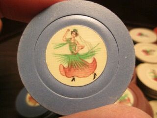 VINTAGE CLAY POKER CHIPS - Calypso Dancer Red - White - Blue - Yellow - Burgundy 3
