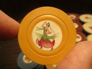 VINTAGE CLAY POKER CHIPS - Calypso Dancer Red - White - Blue - Yellow - Burgundy 4