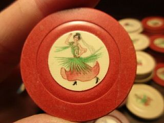 VINTAGE CLAY POKER CHIPS - Calypso Dancer Red - White - Blue - Yellow - Burgundy 7