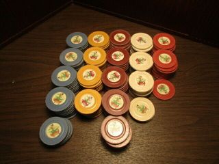 VINTAGE CLAY POKER CHIPS - Calypso Dancer Red - White - Blue - Yellow - Burgundy 8