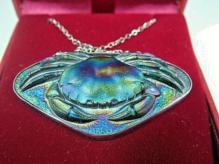 Antique Arts & Crafts Silver Iridescent Glass Crab Necklace Signed " Jaud " C1910