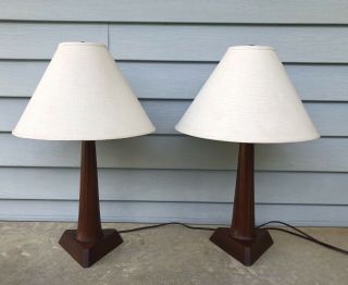 mid century modern Wooden Vintage Lamps Bed Side Night Stand With Shades 2