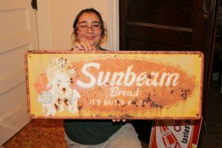 Vintage 1971 Sunbeam Bread Grocey Store Gas Oil 30 " Embossed Metal Sign