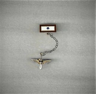 Ww2 Army Air Corp Sterling Wing Chain & Blue Star Son In Service Sweetheart Pin