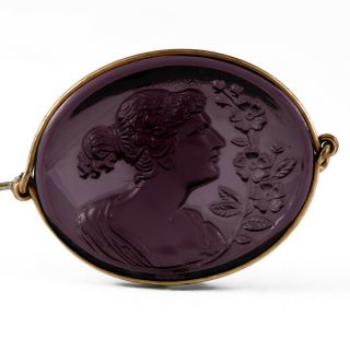 Antique Victorian Amethyst Molded Glass Cameo Gold Filled Brooch Pin Vtg Jewelry