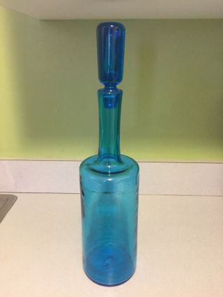 Vintage Blenko Turquoise Glass Vase With Stopper