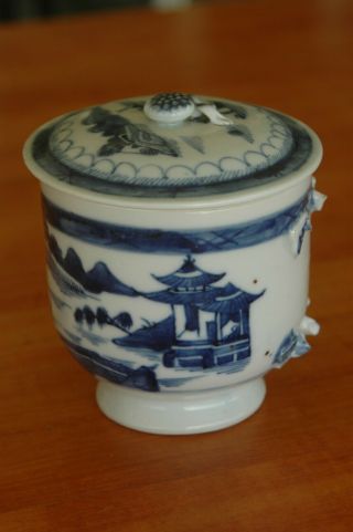19th C Chinese Export Blue White Canton Porcelain Pot De Creme Replacement Cover