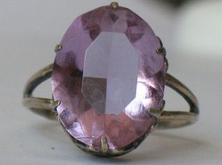 Antique Russian Sterling 875 Silver Ag Ring 9.  5 Purple Amethyst Stone Fine Woman