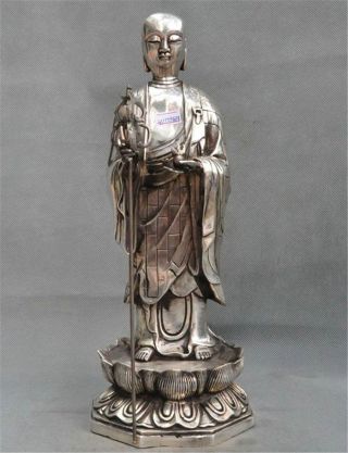 China Buddhism Tibet Silver Jizo Ksitigarbha Bodhisattva Tang Monk Buddha Statue