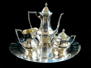 Art Deco Deauville Community Silver Coffee Service W/ Tray Vintage Oneida 1930 