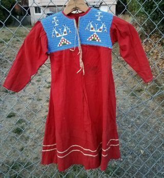 Antique Vintage Native American 1950s Beaded Dress Indian Navajo Hopi Rug
