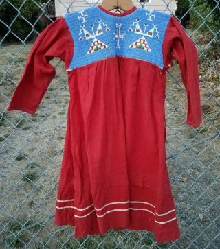 Antique Vintage Native American 1950s Beaded Dress Indian Navajo Hopi Rug 2