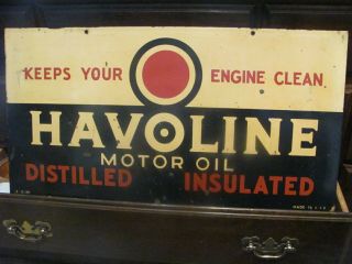 Vintage Havoline Oil Porcelain Sign Double Sided Enamel C1939 Texaco