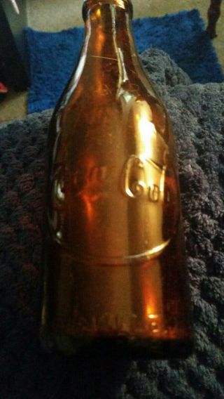 Vintage Brown Straight Side Coca - Cola Bottle W/circle And Arrow