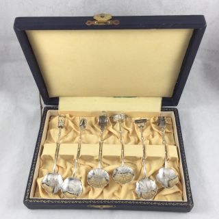 Box Set Of Figural 6 Japanese 950 Sterling Silver Spoons - 3 7/8 "