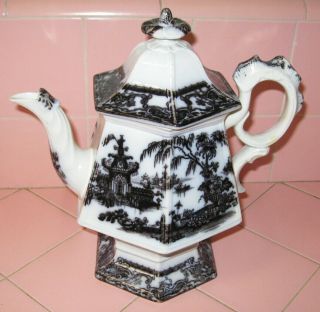 Antique 1850s Mulberry Corean Coffee Tea Pot Podmore Walker England Cockscomb