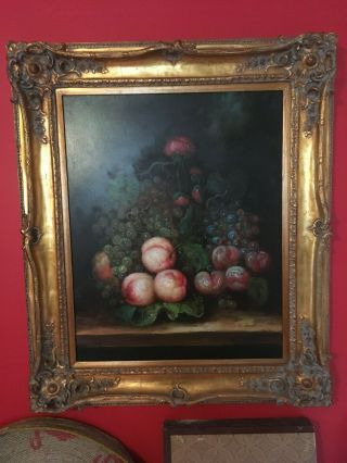 Vintage Still Life Large Oil Painting By Leigh Framed