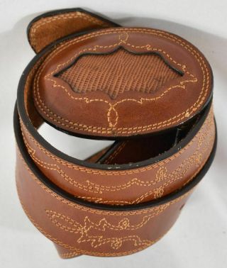 Vintage Larry Mahan Mens Size 36 Western Belt Brown Leather Lizard Skin Buckle