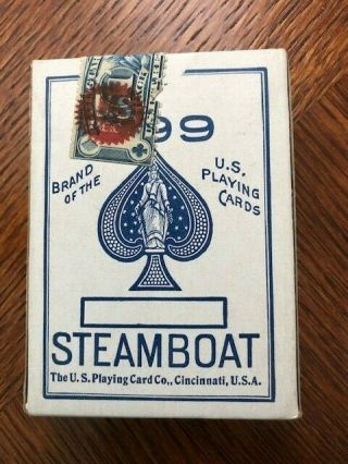 1 DECK Vintage Steamboat 999 blue playing cards w/tax stamp 2