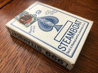 1 DECK Vintage Steamboat 999 blue playing cards w/tax stamp 3