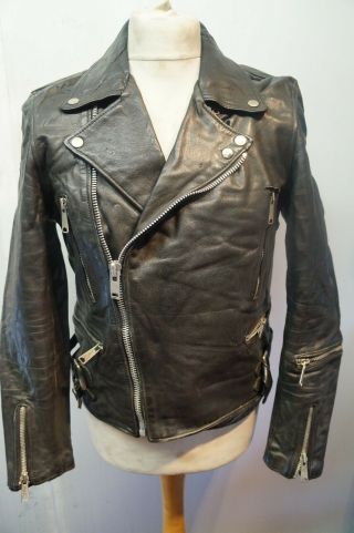 Vintage Distressed Leather Motorcycle Jacket Size Eu50 (uk S)