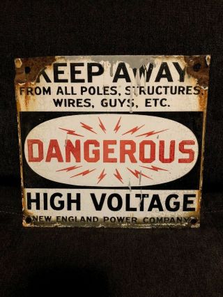 Vintage Double Sided Porcelain Dangerous High Voltage Sign England Power Co.