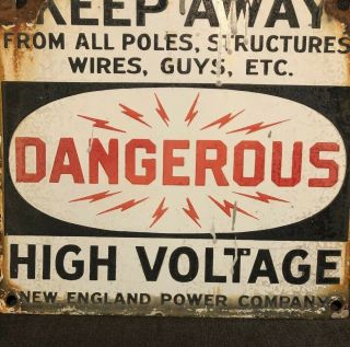 Vintage Double Sided Porcelain Dangerous High Voltage Sign England Power Co. 3