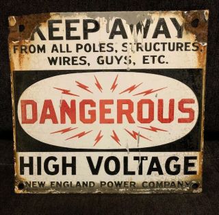 Vintage Double Sided Porcelain Dangerous High Voltage Sign England Power Co. 4
