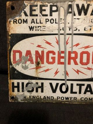 Vintage Double Sided Porcelain Dangerous High Voltage Sign England Power Co. 6