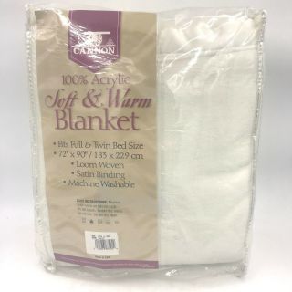 Vintage Cannon White Acrylic Soft & Warm Blanket Full Or Twin Satin Edge K3