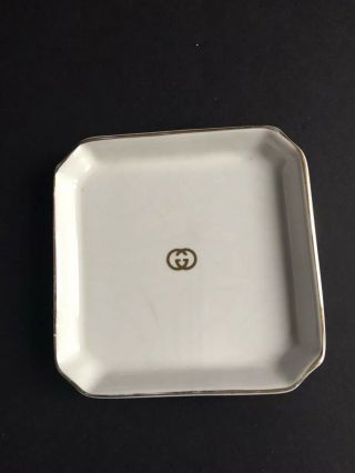 Vintage Gucci Gg 4 Inch Square Trinket Dish Plate White Porcelain
