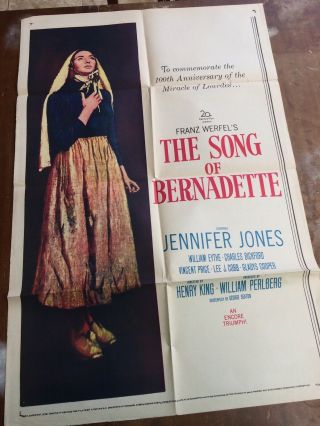 Song Of Bernadette,  Vintage Movie Poster,  Jennifer Jones 1958,  27x41 "