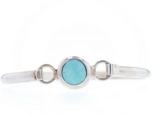 Sterling Silver 925 Vintage Mexican Modernist Turquoise Bangle Bracelet
