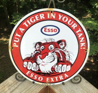 Vintage 1961 Esso Extra Gasoline Porcelain Gas Pump " Put A Tiger In Your Tank "