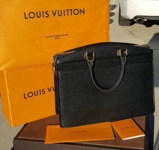 Vintage Louis Vuitton Black Patent Epi Brass Buckle Hand Bag w/Shoulder Strap 6