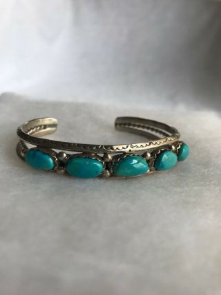 Vintage Sterling Silver Turquoise Cuff Bracelet Southwestern Marked Jewelry