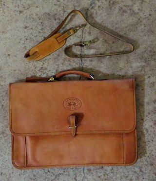 Vintage La Martina Polo Ranch Brown Tan Leather Briefcase Satchel Messenger Bag